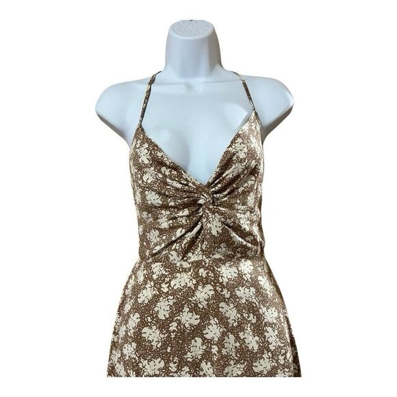 Lulus Womens Size M Picturesque Moments Brown Floral Print Strappy Maxi Dress - Picture 2 of 4